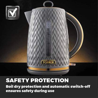 Tower Empire Kettle & 4 SIice Toaster Kitchen Set (Grey) - Vibe Home