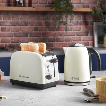 Russell Hobbs Colours Plus Kettle & 2 Slice Toaster Kitchen Set (Cream)