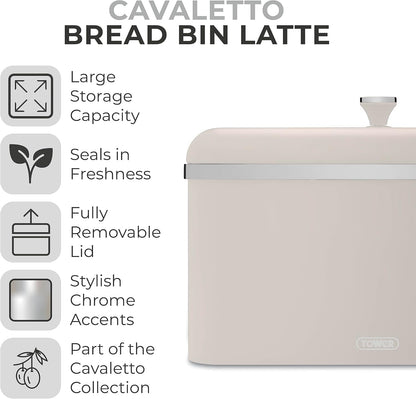 Tower Cavaletto Grey Bread Bin Large Capacity Latte T826130MSH