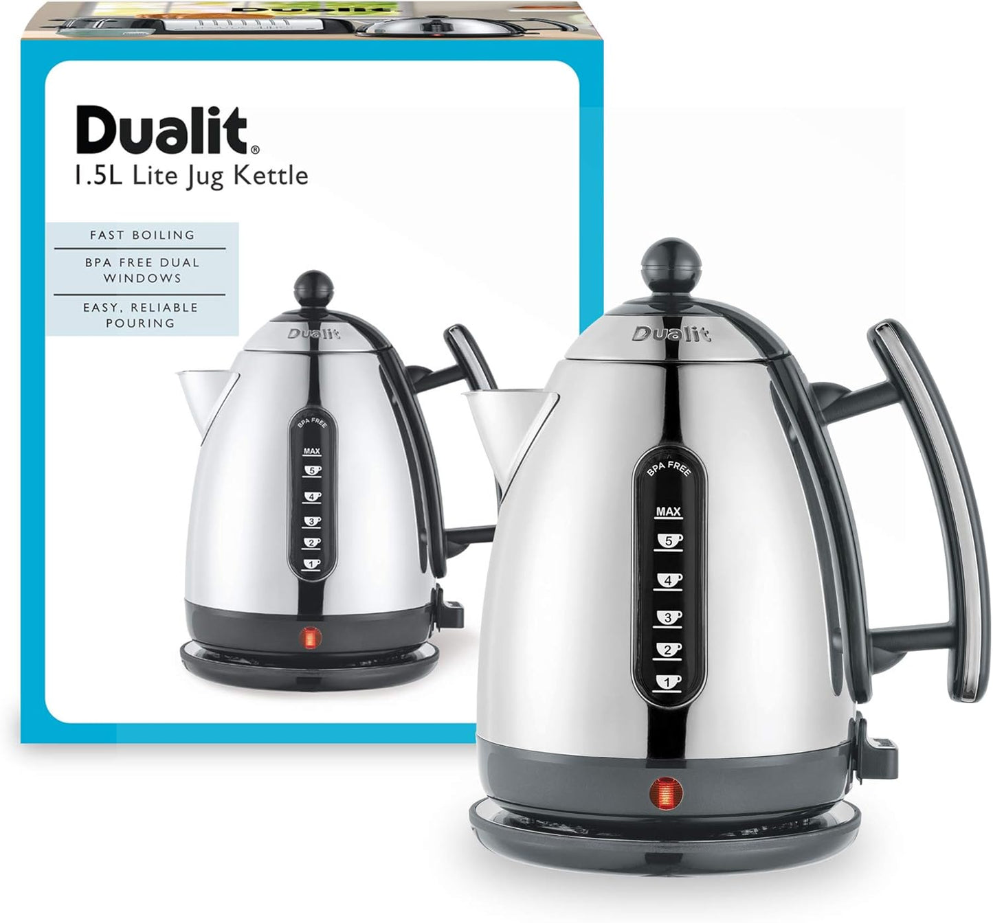 Dualit Lite Kettle Polished Gloss Finish 72006 (Grey Trim)