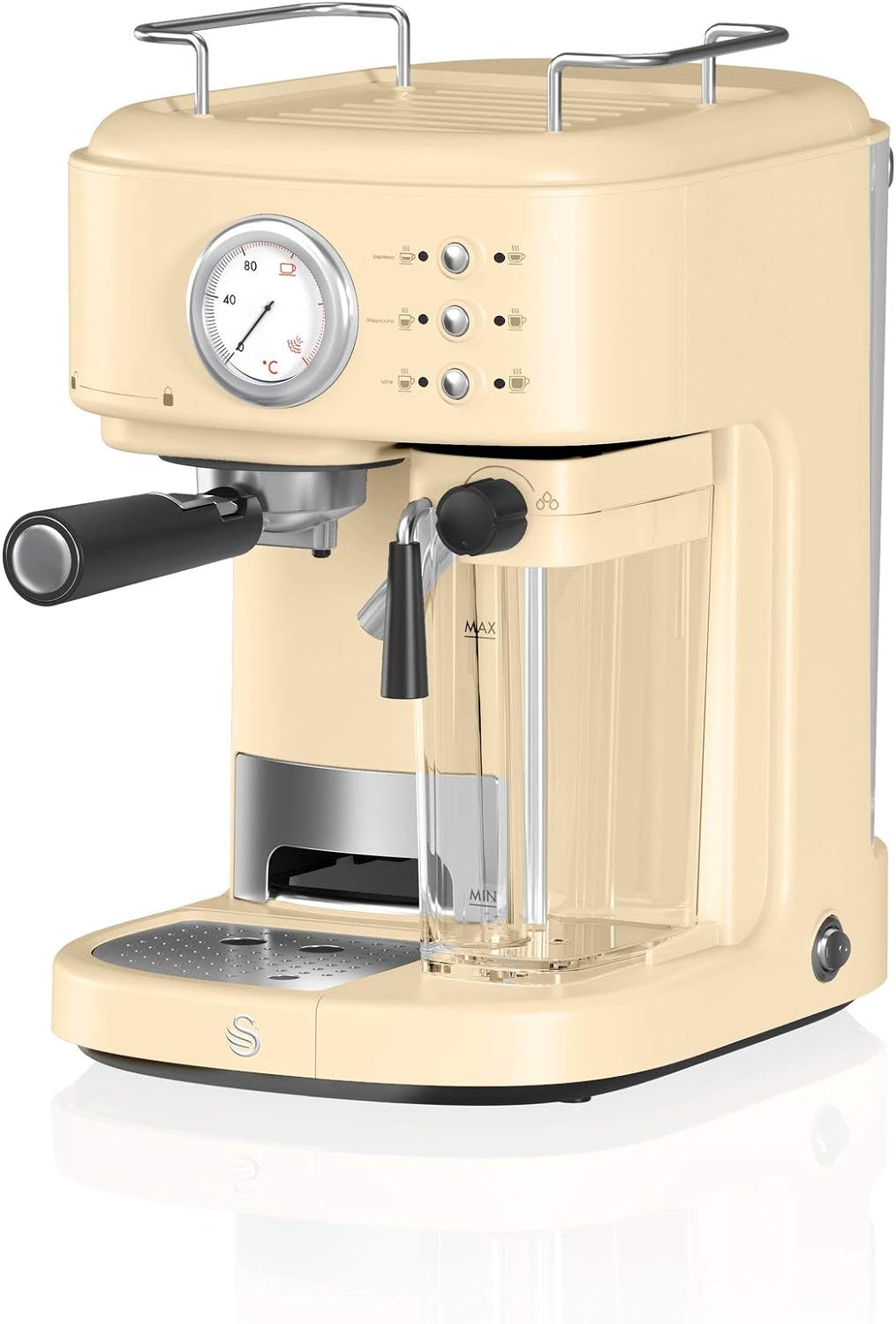 Swan SK22150CN Retro One Touch Coffee Machine with 500ml Milk Frother/Steam Tank, Steam Pressure Control, 1.7L Detachable Water Tank, 1200W, Retro Cream