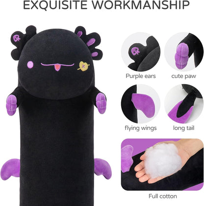 44in Long Axolotl Body Plush Pillows - Animals Squishy Pillows - Plushie Cute Axolotl Sleeping Hugging Pillow Soft Toys for Kids (Black)&nbsp;