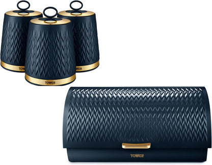 Tower Empire Roll Top Bread Bin & Canister Kitchen Storage Set (Midnight Blue) - Vibe Home