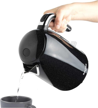 Salter Boston Kettle, 4 Slice Toaster, Bread Bin & Canisters Kitchen Set (Black)