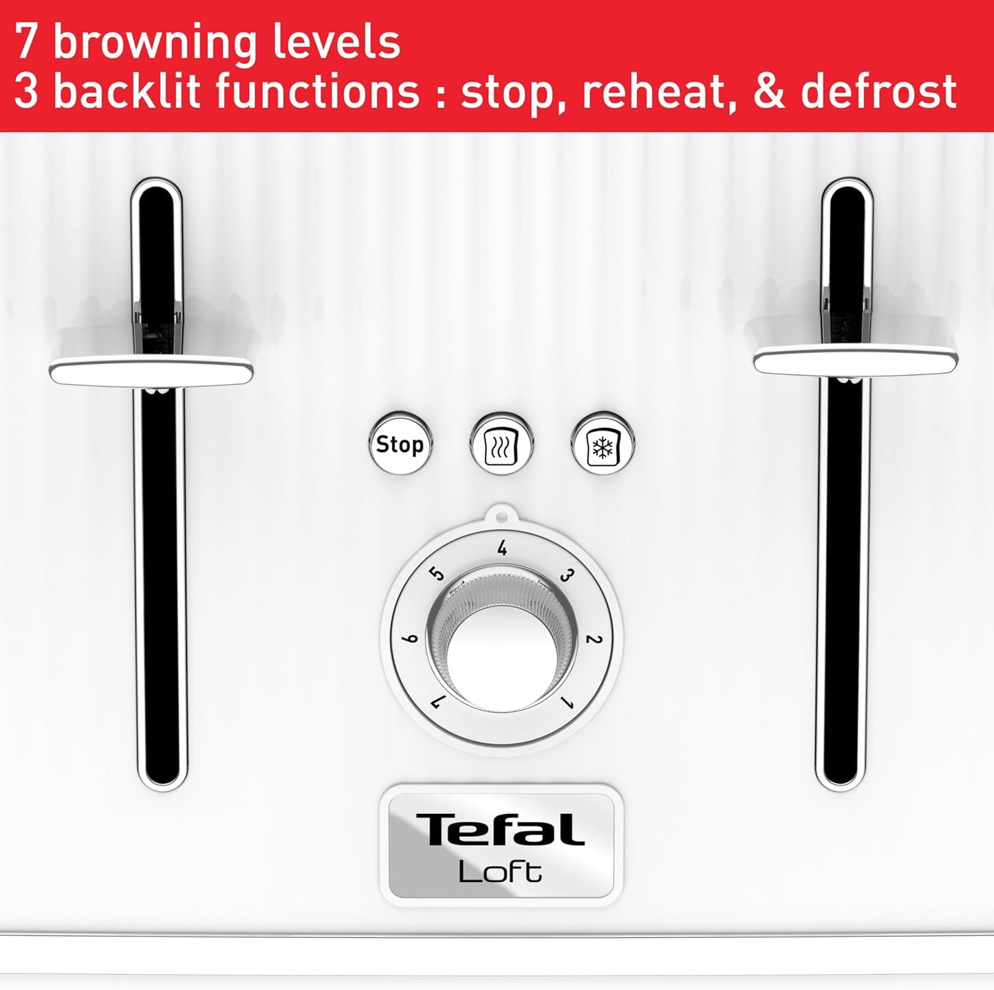 Tefal Loft 4 Slice Toaster with Even Toasting Technology TT760140 (White)