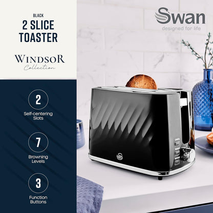 Swan Windsor 2 Slice Toaster ST14071BLK (Black)