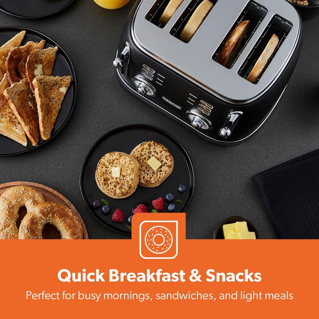 GEEPAS Retrovive 4 Slice Toaster GBT36564UK-BK (Vintage Black)