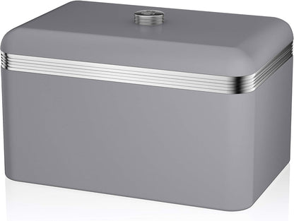 Swan Grey Bread Bin Kitchen Storage Metal Large 18L Retro SWKA1010GRN