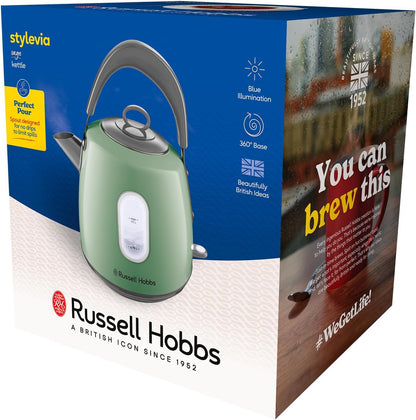 Russell Hobbs Stylevia Kettle & 4 Slice Toaster Kitchen Set (Sage Green)