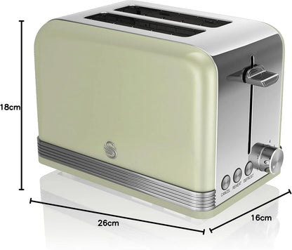 Swan Kettle, 2 Slice Toaster, Canisters, Towel Pole Kitchen Set - Green