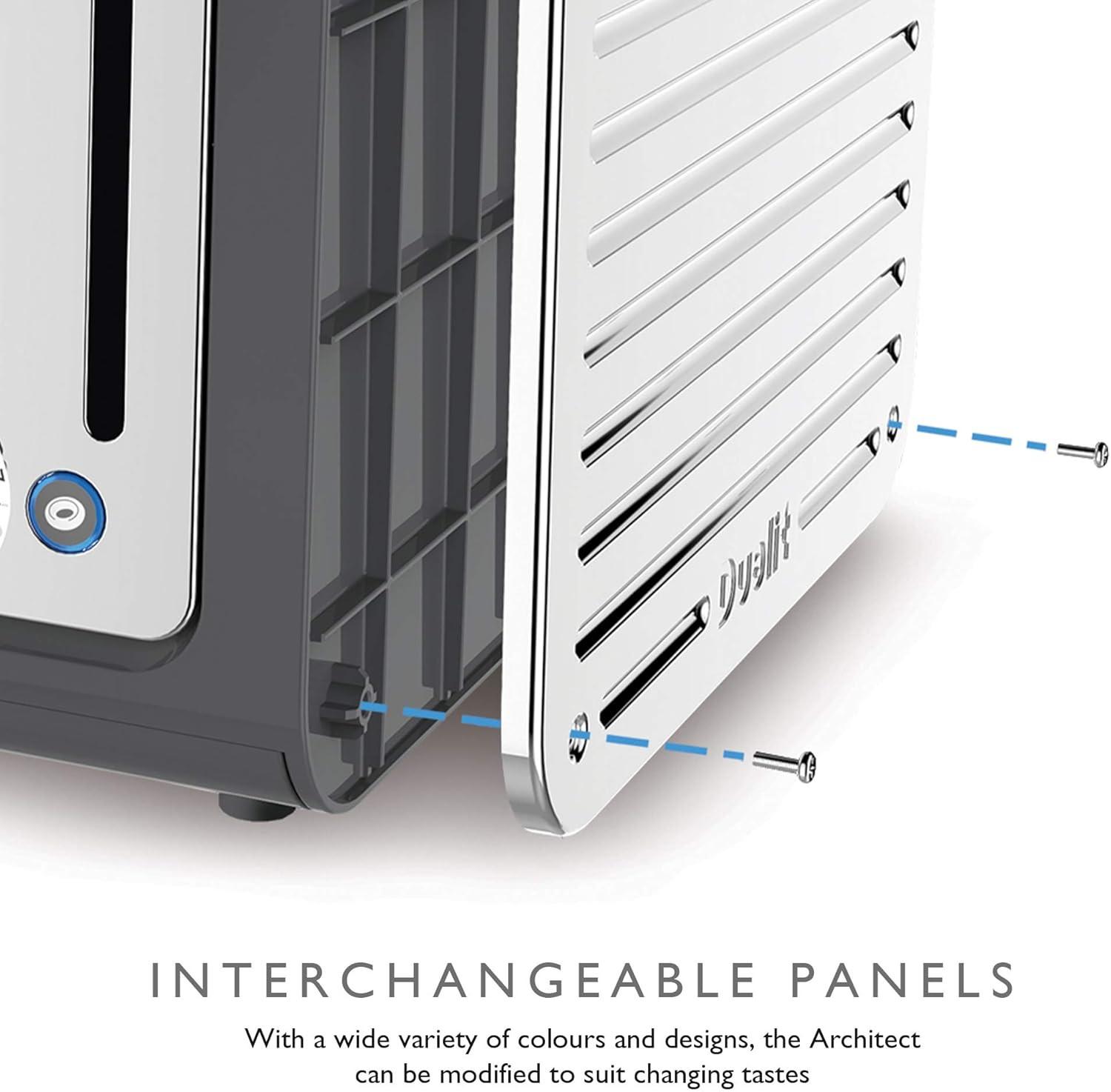 Dualit Architect toaster showing removable side panels and internal slot area