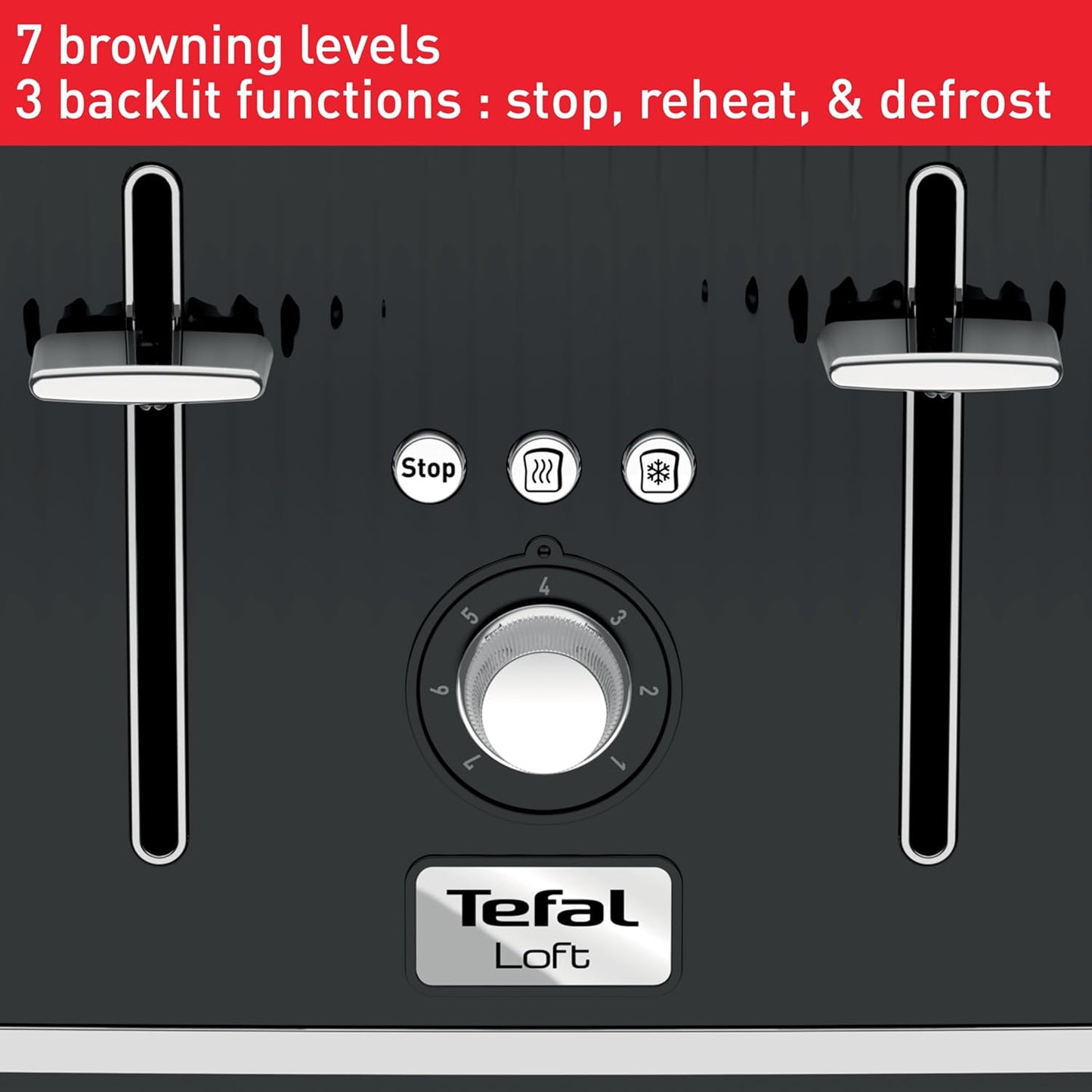 Tefal Loft 4 Slice Toaster with Even Toasting Technology TT760840 (Black)