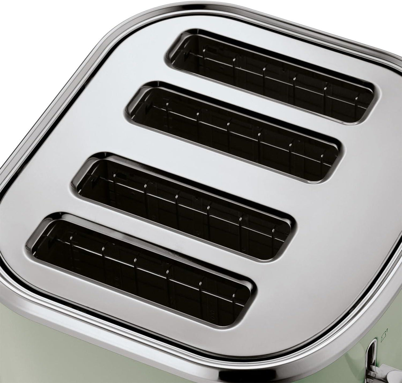 Sage toaster with four wide browning slots in the stainless steel top
