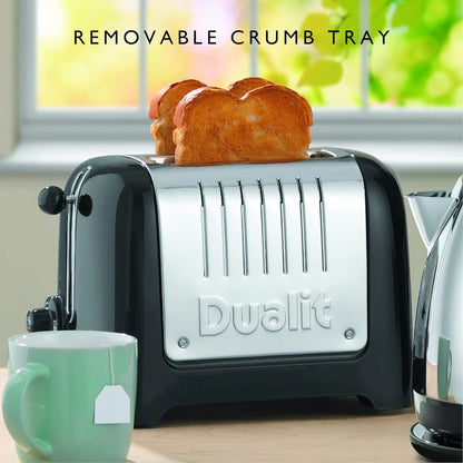 Dualit Lite Kettle & 2 Slice Toaster Matching Kitchen Set (Black Trims)