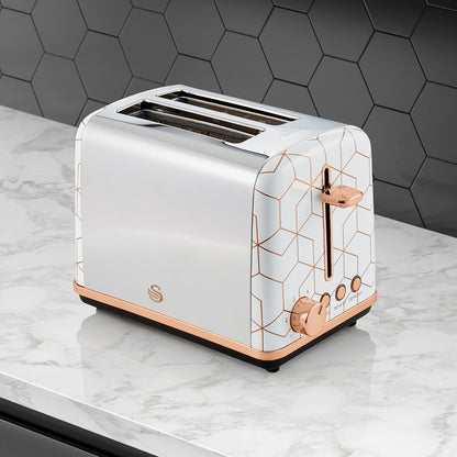 Swan Tribeca 2 Slice Toaster Retro Design ST42010WHTN (White/Rose Gold)