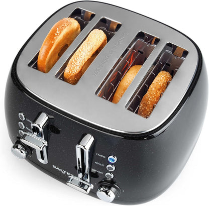 Salter Boston Kettle, 4 Slice Toaster, Bread Bin & Canisters Kitchen Set (Black)