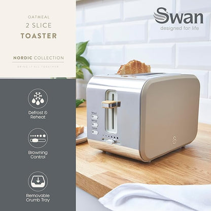 Swan Nordic 2 Slice Toaster with Wood Effect Accents ST14610OAT (Oatmeal)