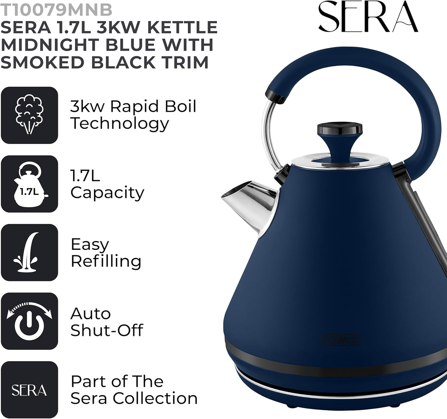 Tower Sera Pyramid Kettle 1.7L 3KW T10079MNB (Midnight Blue)