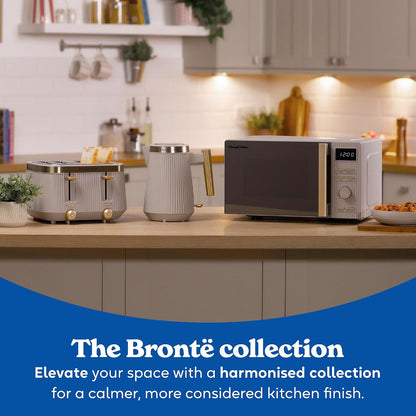 Russell Hobbs Bronte Kettle, 4 Slice Toaster & Digital Microwave Kitchen Set (Stone)