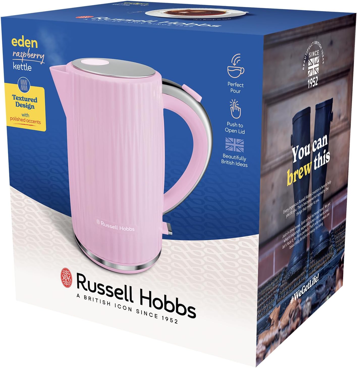 Russell Hobbs Eden Kettle Stylish Textured Design 27362 (Raspberry Pink)