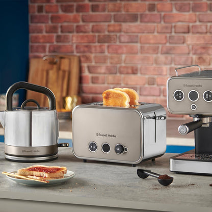 Russell Hobbs Distinctions Pyramid Kettle, 2 Slice Toaster & Microwave Kitchen Set (Titanium)