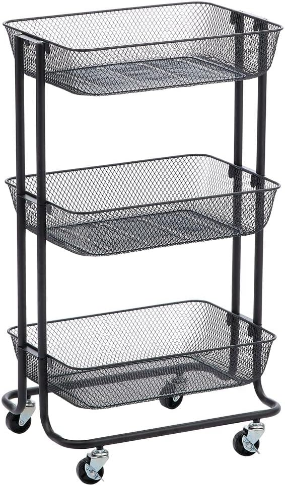 M-DESIGN Rolling Trolley Cart Home Kitchen Wheels Black