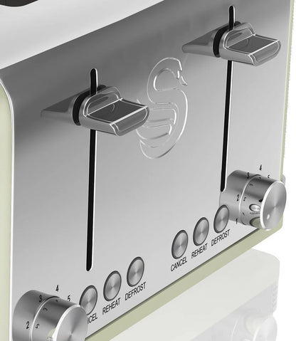 Swan Kettle, 4 Slice Toaster, Canisters, Mug Tree Kitchen Set - Green