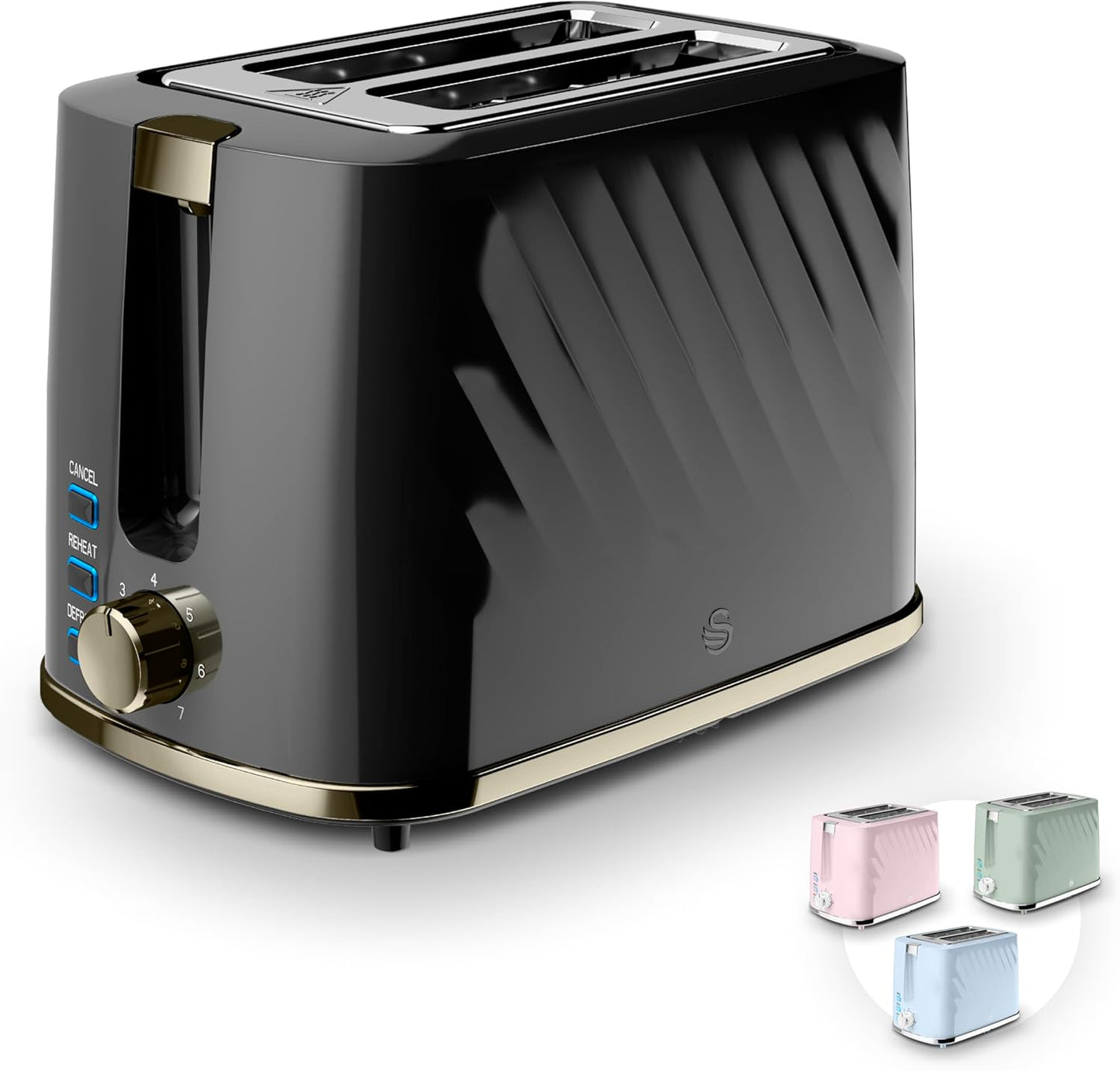 Swan Windsor Textured Kettle & 2 Slice Toaster Set (Black/Gunmetal Brass Trim)