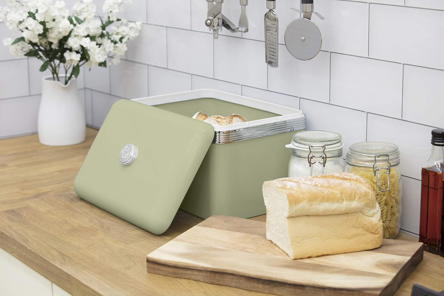 Swan Green Bread Bin Metal Large 18L Stainless Steel Retro SWKA1010GN