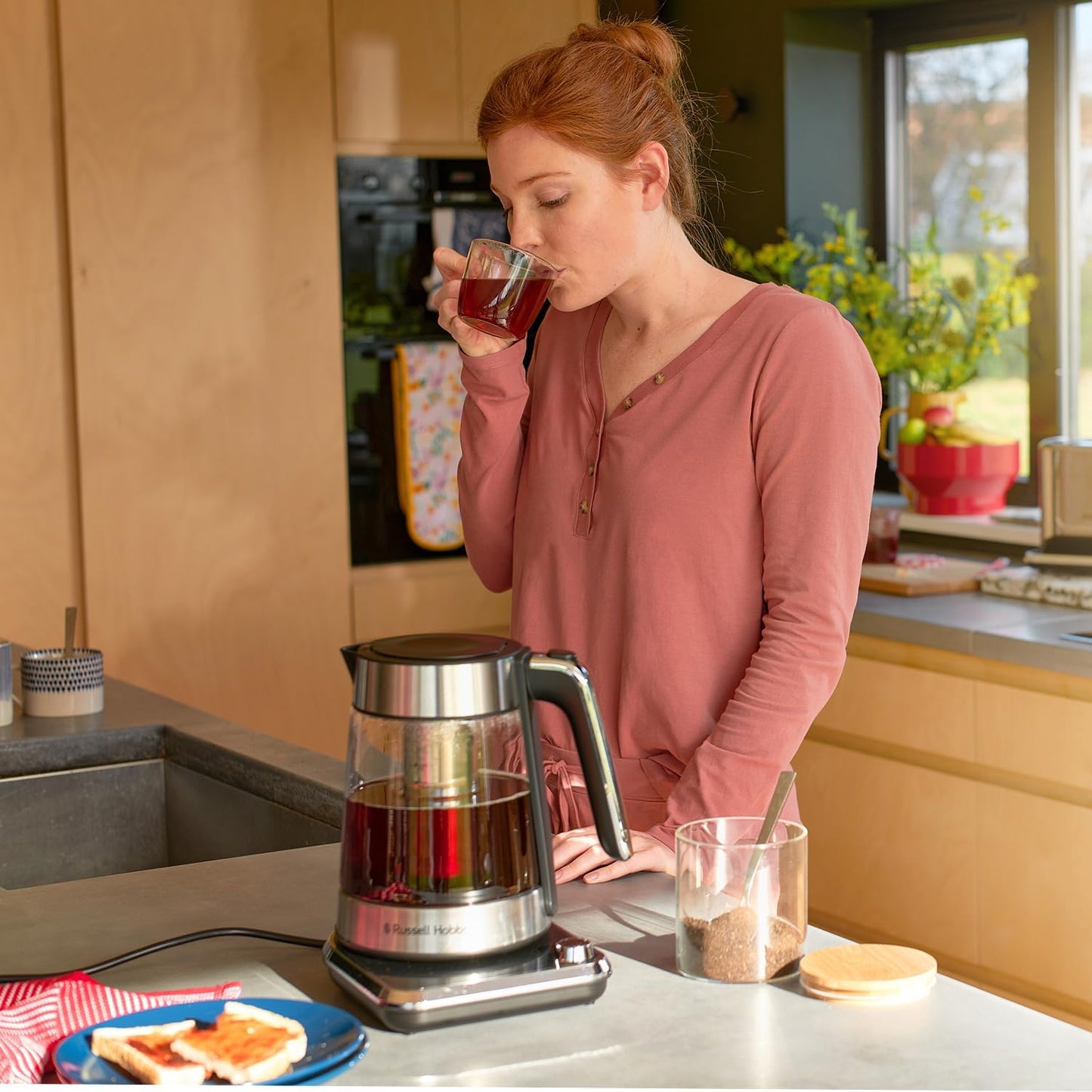 Russell Hobbs Attentiv Infuser Kettle & 2 Slice Toaster Stainless Steel Kitchen Set (Silver)