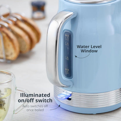 Swan Retro Jug Kettle, 4 Slice Toaster & Canisters Kitchen Set (Blue) - Vibe Home