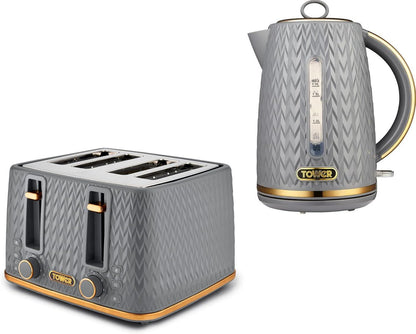 Tower Empire Kettle & 4 SIice Toaster Kitchen Set (Grey) - Vibe Home