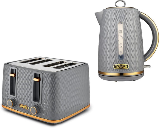 Tower Empire Kettle & 4 SIice Toaster Kitchen Set (Grey)