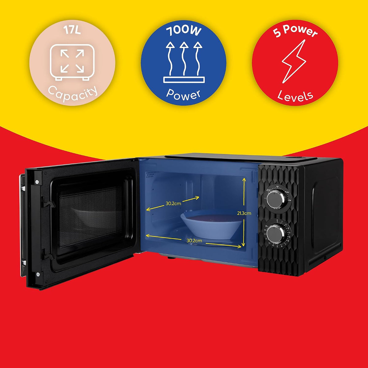 Russell Hobbs Honeycomb 17L 700W Manual Microwave RHMM715B (Black)
