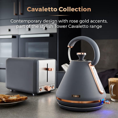 Tower Cavaletto Kettle, 2 Slice Toaster & Canisters Kitchen Set (Grey)