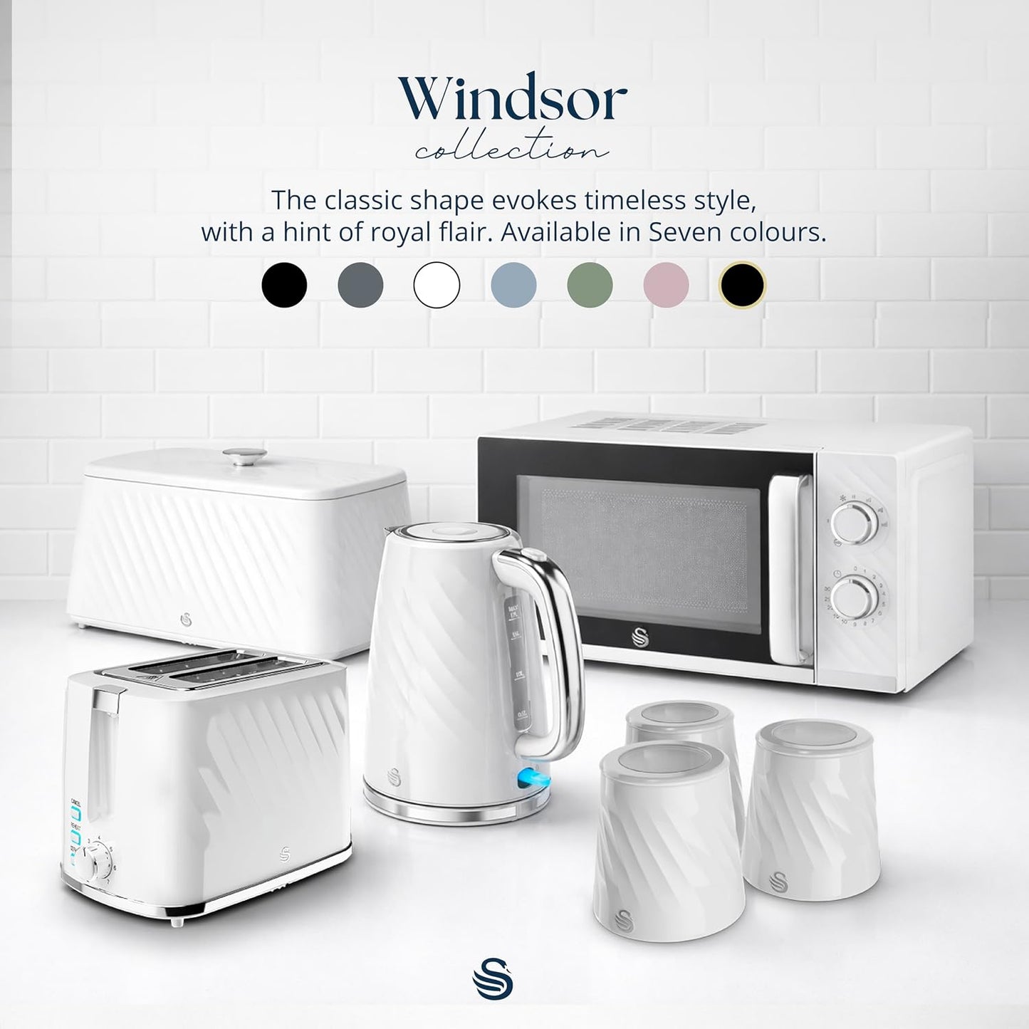 Swan Windsor Kettle, 2 Slice Toaster & Microwave Kitchen Set (White)