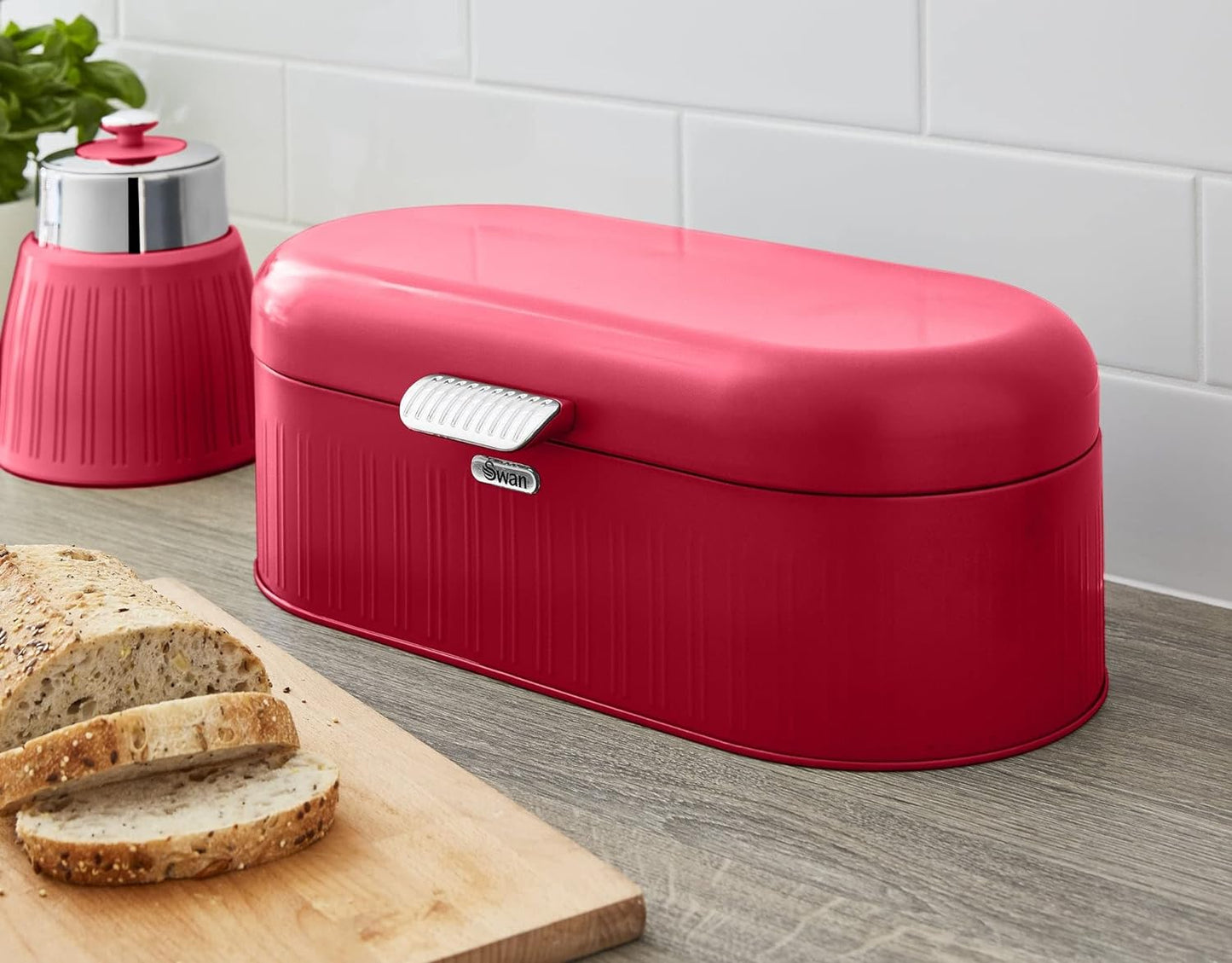 Swan Retro Red Bread Bin & Canisters Kitchen Set