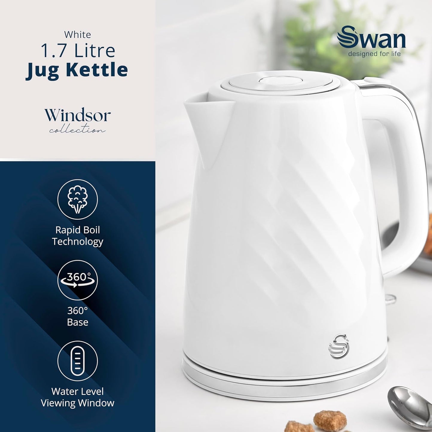 Swan Windsor Kettle, 2 Slice Toaster & Microwave Kitchen Set (White)
