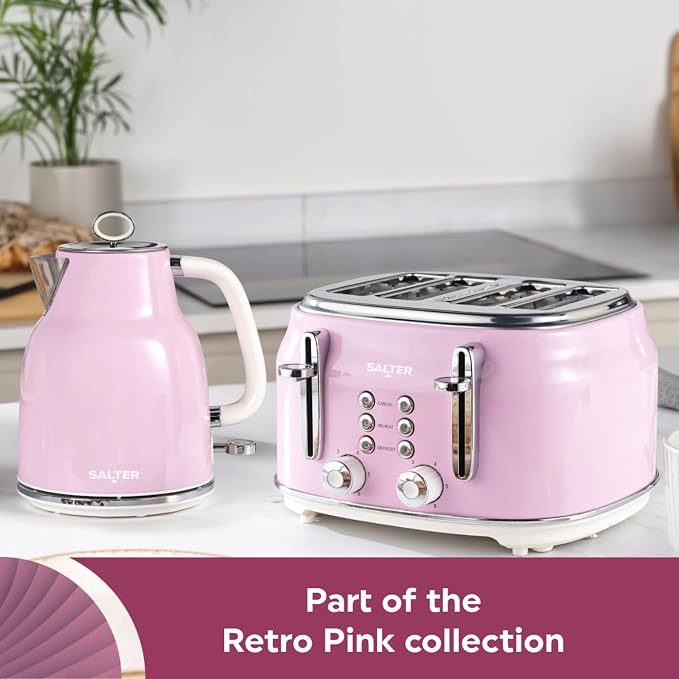 Salter Salter Retro Kettle, 2 Slice Toaster & Canisters Kitchen Set (Pink)