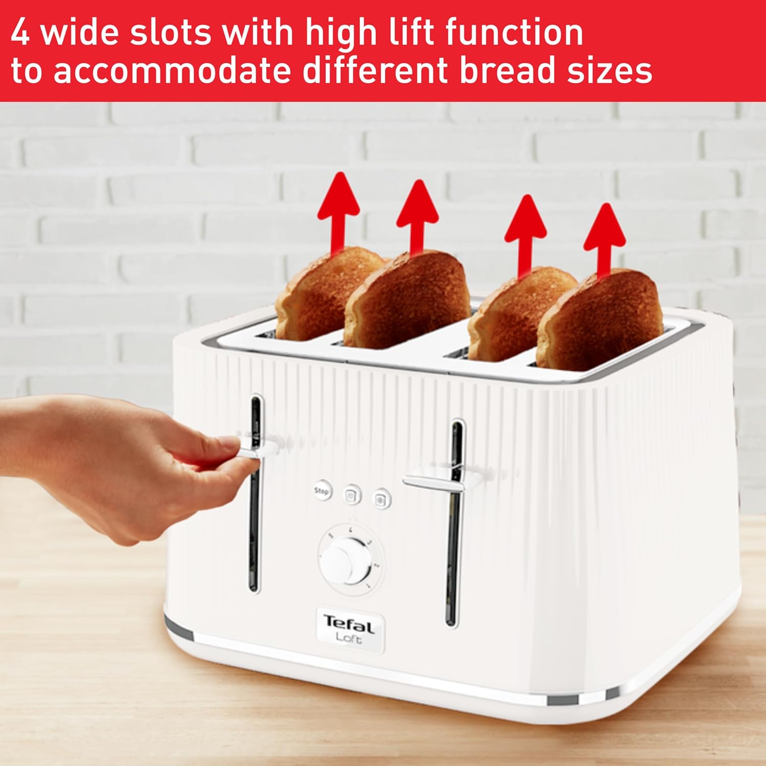 Tefal Loft 4 Slice Toaster Large Slot TT760140 (White)