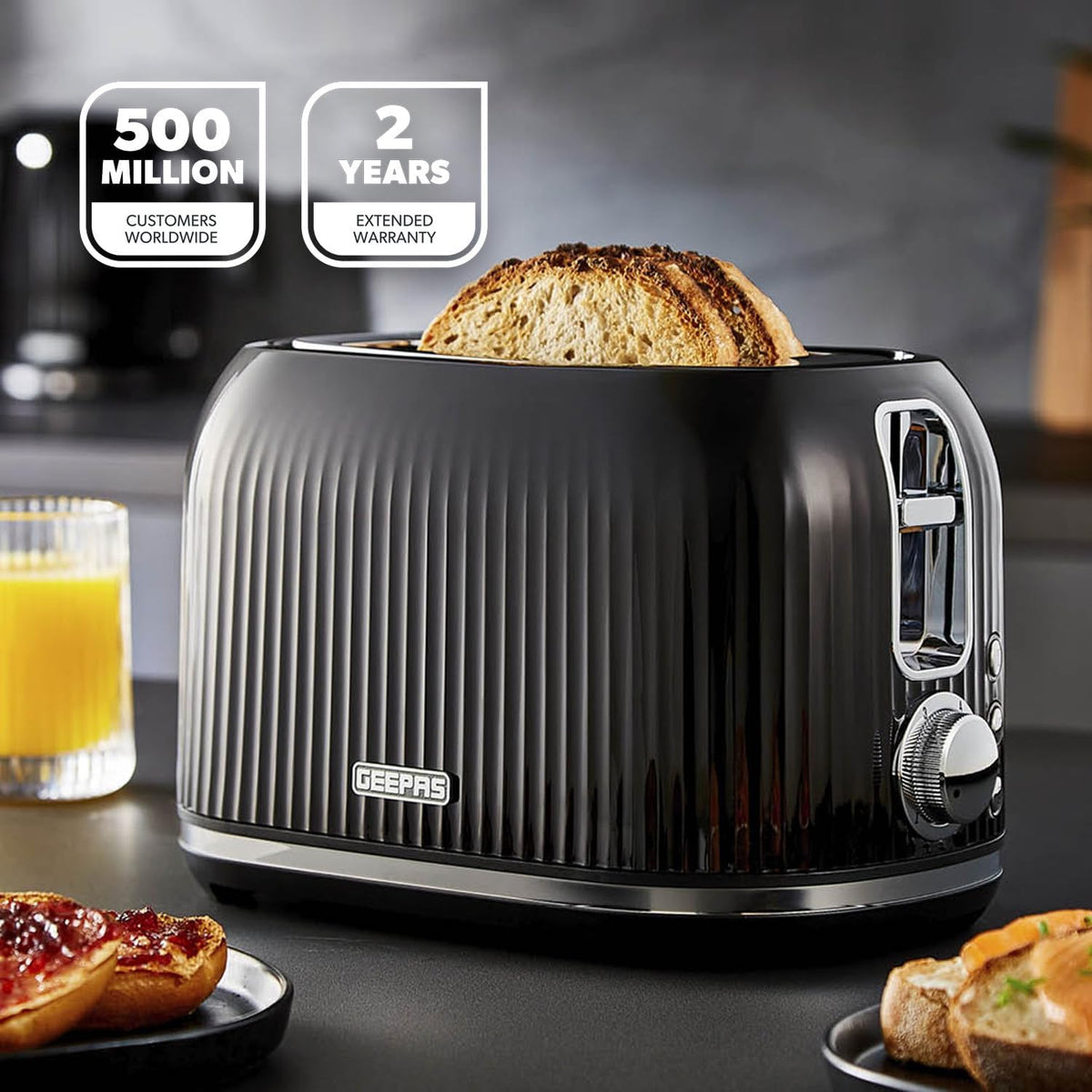 GEEPAS Fluted 2 Slice Toaster GBT36558UK-BK (Black)