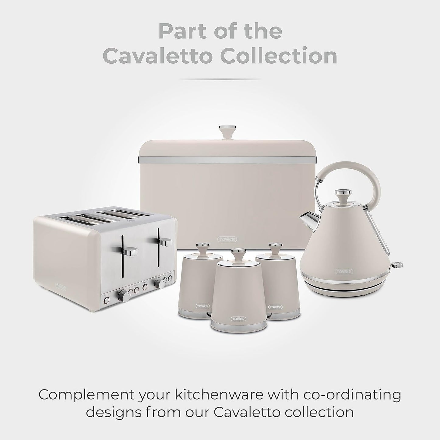 Tower Cavaletto Grey Kitchen Set - Kettle, Toaster, Bread Bin, Canisters