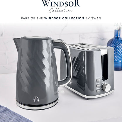 Swan Windsor Kettle, 2 Slice Toaster & Microwave Kitchen Set (Grey)
