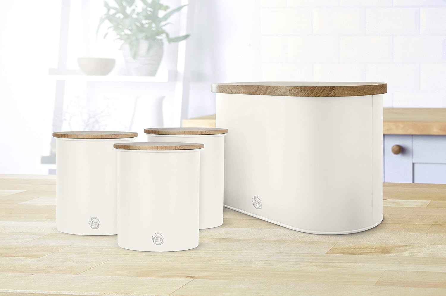 Swan Nordic Kitchen White Bread Bin & Canister Set 