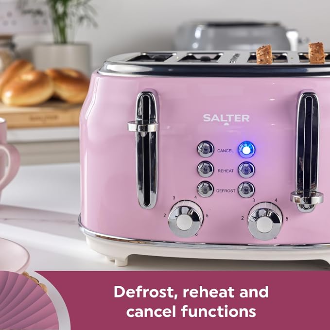 Salter Salter Retro Kettle, 4 Slice Toaster & Canisters Kitchen Set (Pink)
