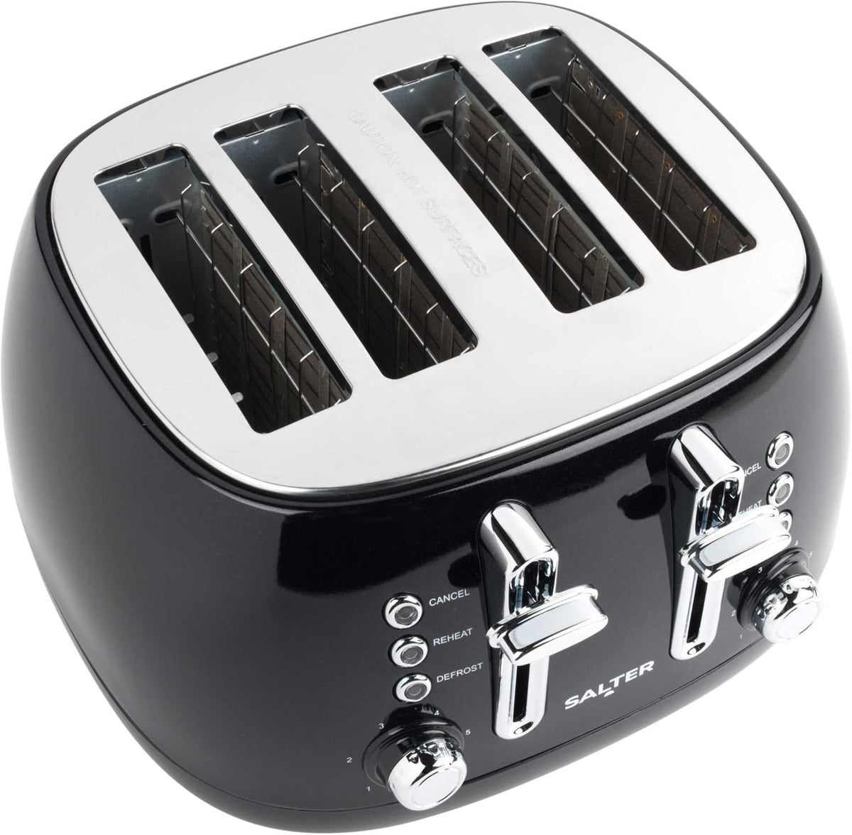 Salter Boston Kettle, 4 Slice Toaster, Bread Bin & Canisters Kitchen Set (Black)