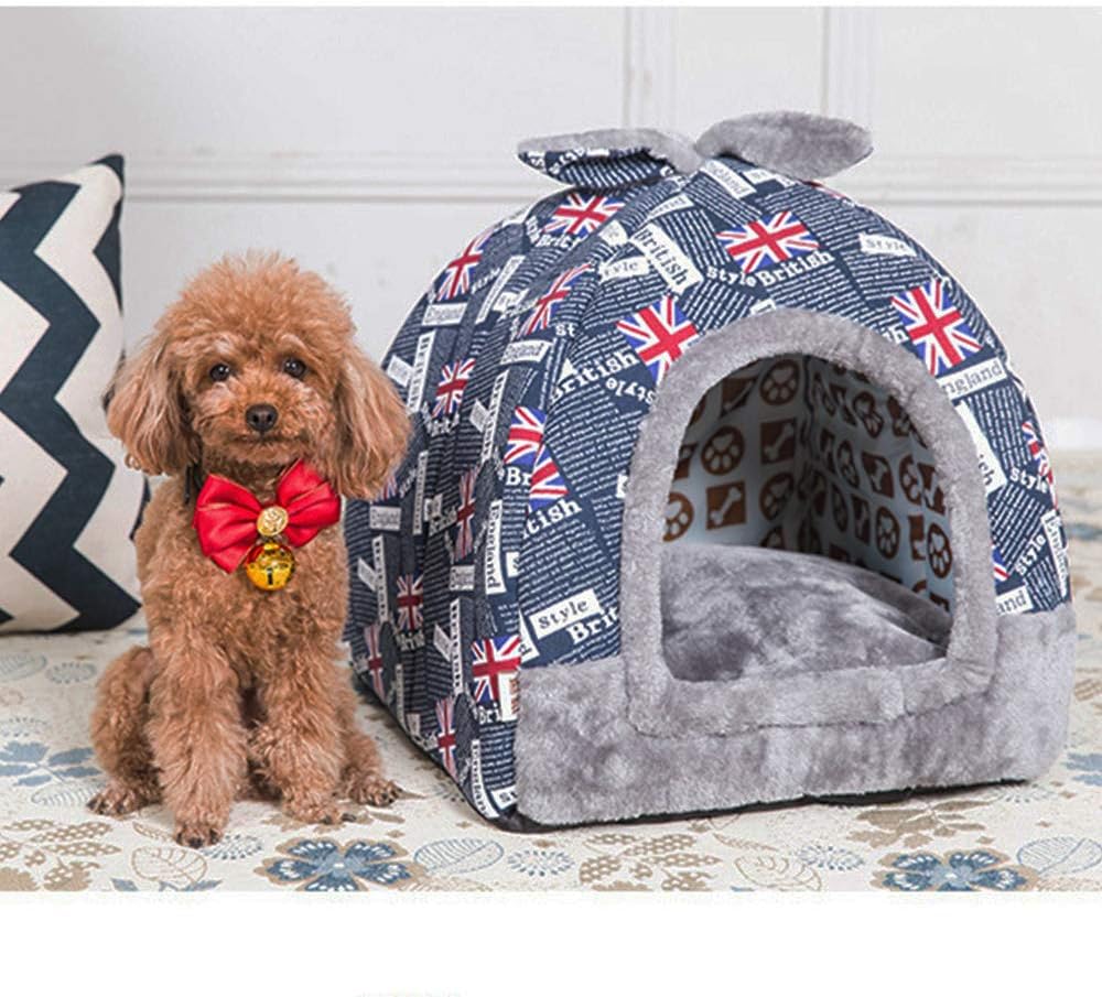 Pet Dog Cat Bed Cave Igloo House Small Pets Hooded (Grey)