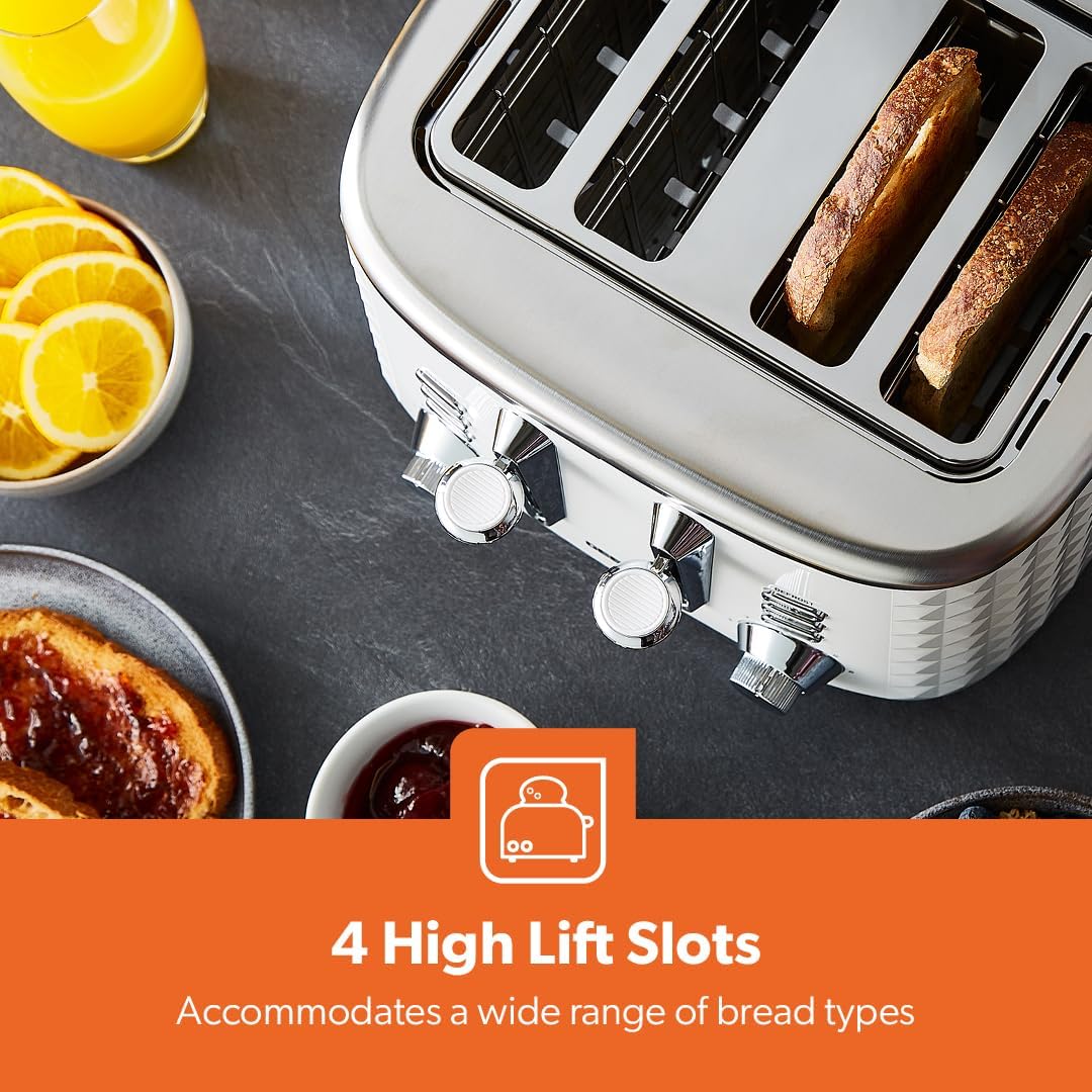 GEEPAS Argyle 4 Slice Toaster 1750W GBT36552UK-WT (White)
