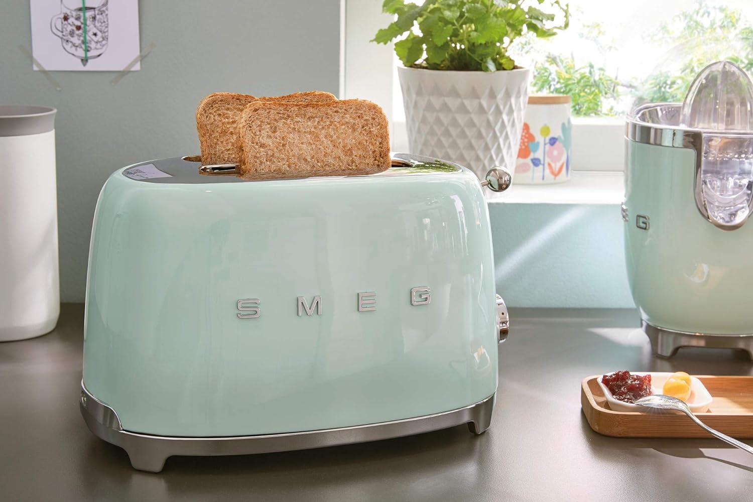 SMEG Green 2 Slice Toaster Extra Wide Slots Pastel Retro TSF01PGUK