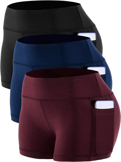 Womens Activewear Shorts XL - 3XL Elastic Stretch High Waist Support (3 Pack)